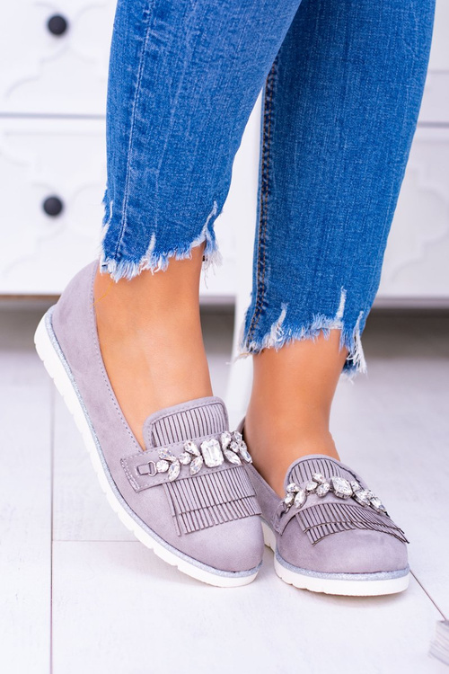 Grey Suede Mokassins with Vivaro Crystals