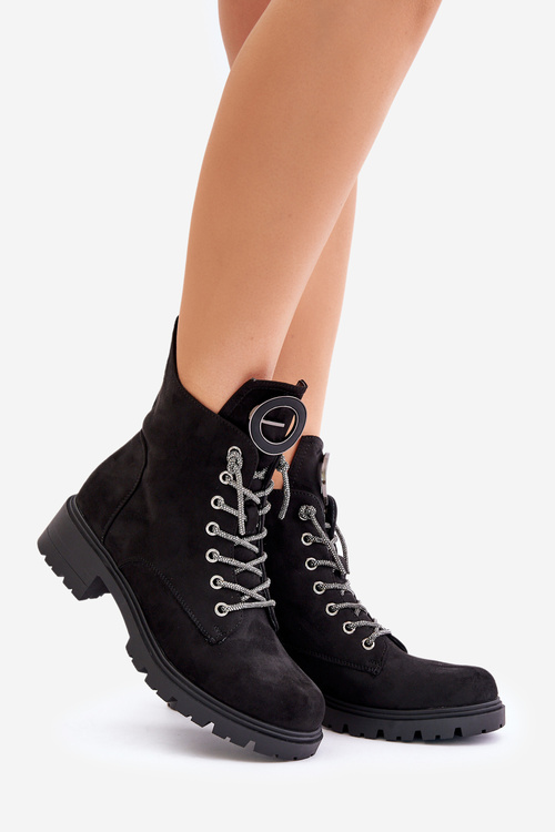 Insulated ankle boots with decorative lacing Vinceza 16465 Black