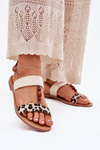 Flat Women Sandals With Beads Leopard Beige Virona