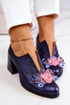 Leather metallic shoes With Decoration Navy Delaver
