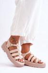 Leather Sandals With Stripes Beige Colet