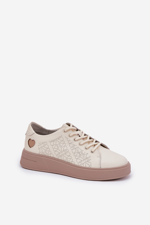 Women's Leather Sneakers On Platform Vinceza 88018 Beige