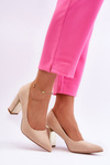 Classic Suede Pumps On A Decorative Heel Beige Elizabeth 