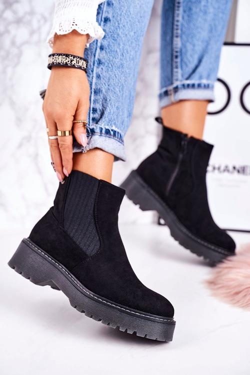 Women's Insulated Chelsea Boots On A Rubber Sole Suede Black Voyager