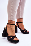 Suede Square Heel Sandals Black Powerful