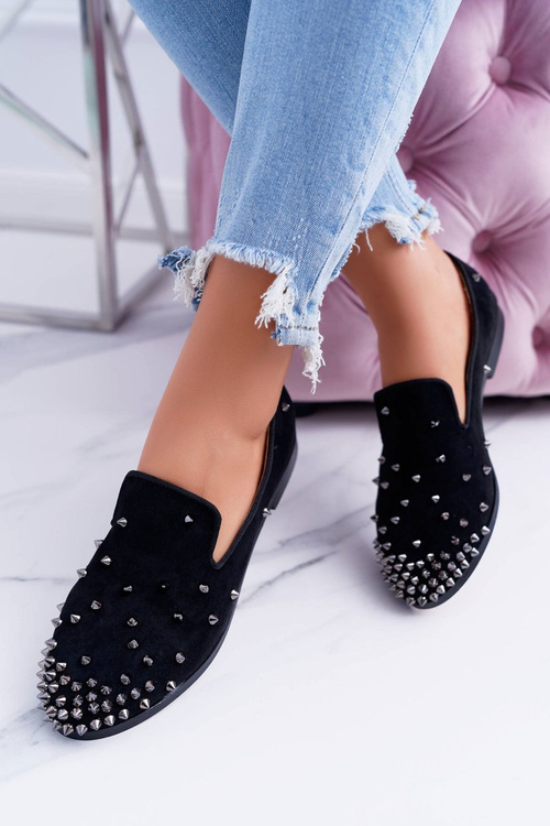 Women's Ballerinas Lu Boo Black Suede Lords with Studs Odessa