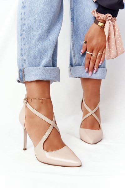 Elegant Leather Pointed High Heels Visconi 7400 Beige