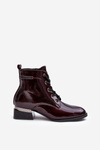 Botki Lakierowane Sznurowane Suwak Bordowe Achonia 58158