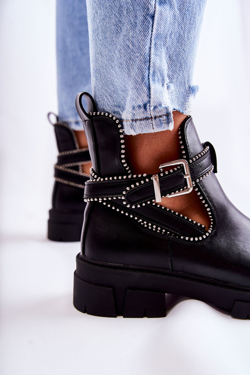 Botki Damskie Skóra Ćwieki Czarne Clares