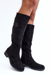 Women's Suede Boots on Flat Heel Black Albuna