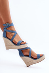 Denim Wedge Sandals with Woven Detail Blue Salthe