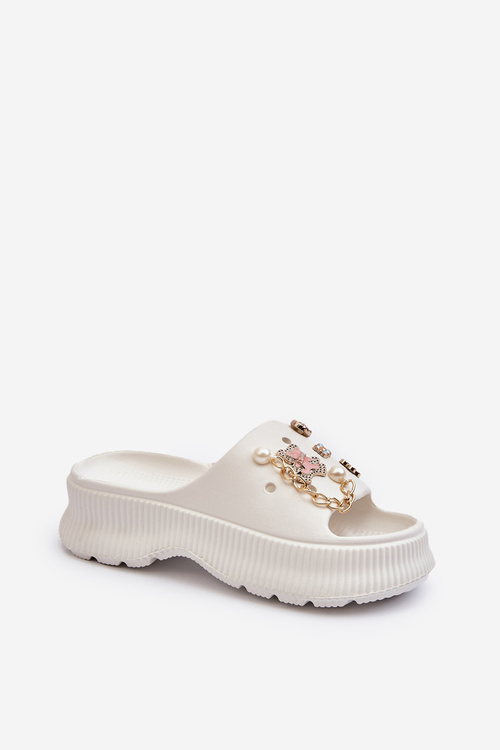 Klapki Piankowe Damskie Ozdoby Białe Afariana M320