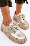 Półbuty Skórzane Masywna Platforma Złote Zazoo 10128