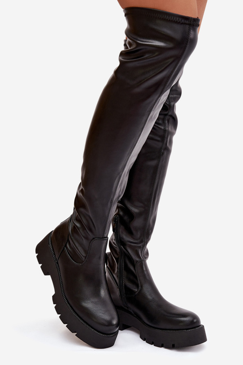 Knee-high Boots With Rhinestones Black Rivessa