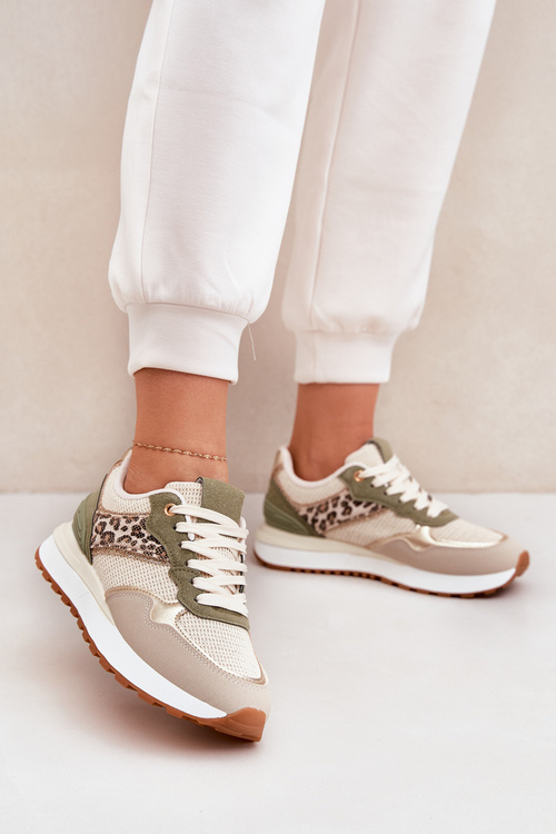 Damskie Buty Sportowe Sneakersy Panterka Platforma Zielone Davinara