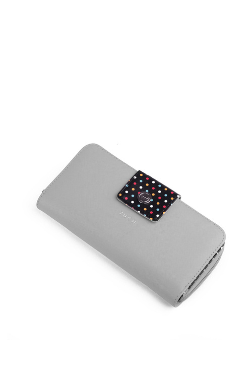 Large Women's Zip Wallet Dots Grey Huntress