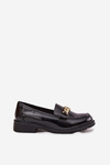 Lacquered Women's Loafers With Gold Decoration S Bar ski HY52 539 Black