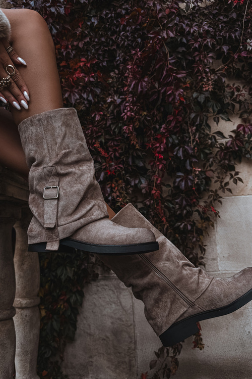 Women's Boots With Turned Cuff To Mid-Calf With Buckle Khaki Minelle