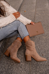 Openwork ankle boots with block heel made of eco suede zip closure dark beige Sevana