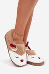 Christmas Women's Slippers With Reindeer Motif Furry Beige Orsella