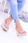 Purple Espadrilles Sandals on platforms studded with rhinestones Narumi