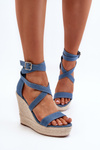 Denim Wedge Sandals with Woven Detail Blue Salthe