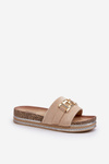 Women's Platform Slides with Decoration Beige Vapireta