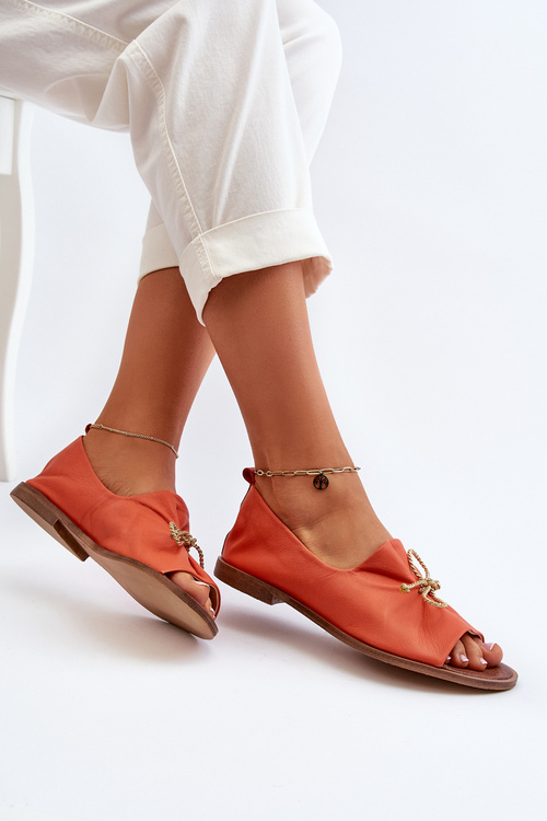 Zazoo 2660 Women's Leather Ballerina Flats Orange