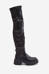 Knee High Platform And Flat Heel Boots Made Of Eco Leather Black Loreviana