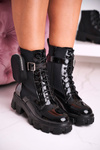 Platform Boots With A Purse Patent Black Army
