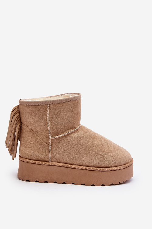 Women's snow boots on a massive platform with fringes beige Lirico