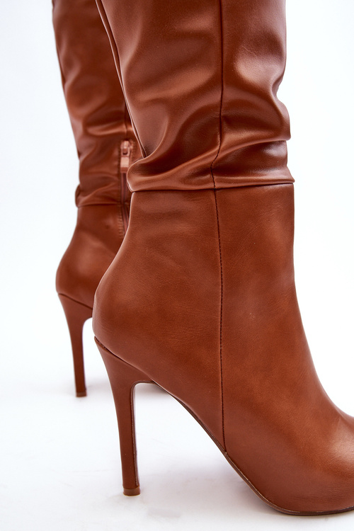 Women's Heeled Boots Above the Knee Brown Sirenpha