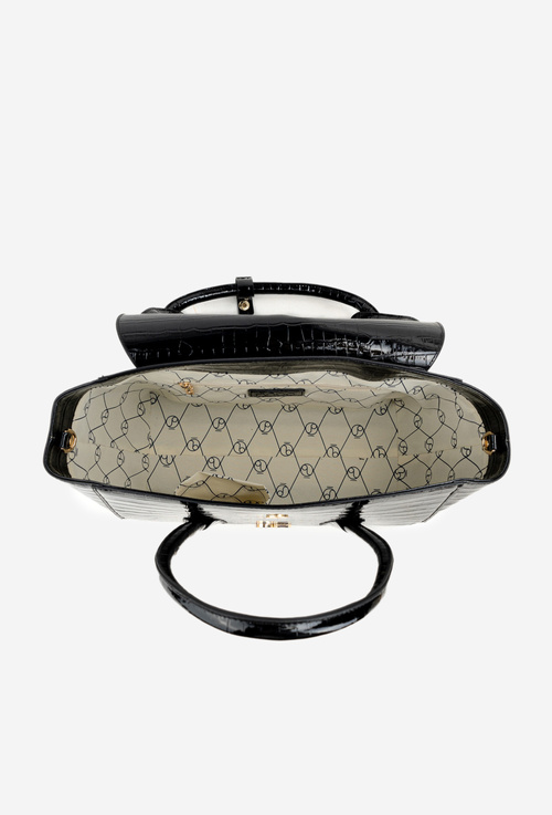 Damska Torebka Kuferek Lakierowana Tłoczenie Czarna NOBO BAG5810-M20