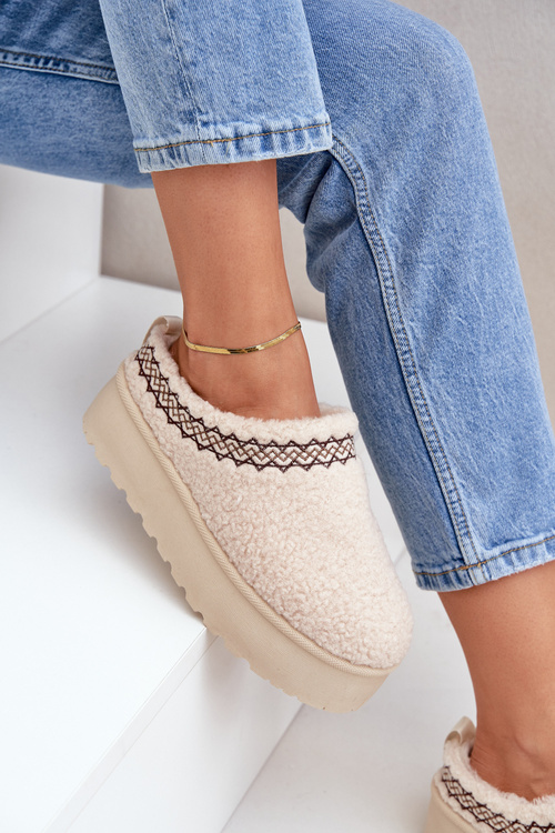 Snow Boots Slippers On Platform With Sheepskin Light Beige Leaniella