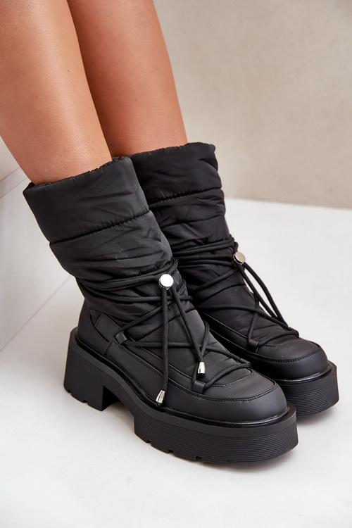 Women's Snow Boots On Platform And Flat Heel Black Seandriel