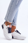Leather Lace Up Platform Sports Shoes White and navy blue Merida