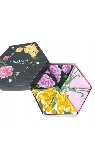 Rainbow Socks With Flowers Roses Peonies Buds 3 Pairs