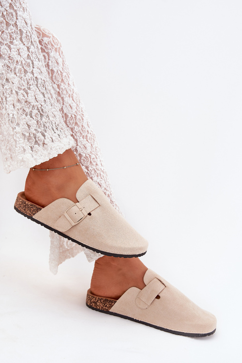 Women's Slippers and On Cork Platform With Buckle Light Beige Klarae
