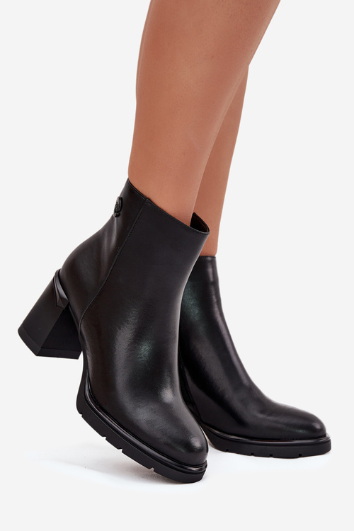 Leather Women's Ankle Boots On Heel Black Julissa