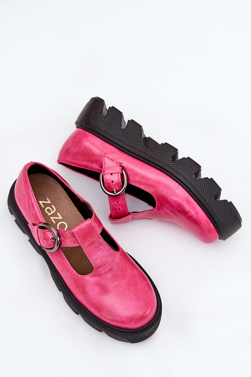 Patent Leather Shoes With Buckle Zazoo 20183 Fuchsia