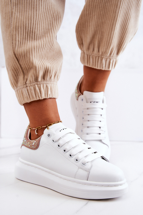 Buty Sportowe Sneakersy Damskie Biało-Różowe GOE JJ2N4051