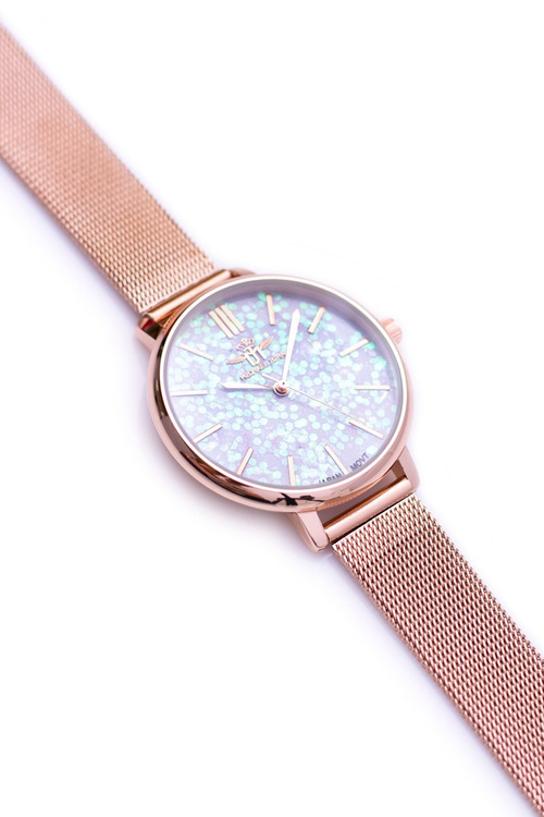 Michael John Women's Watch Green Brocade Shield Pink Gold Eneli