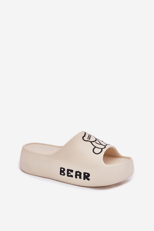 Ladies Foam Slippers On Massive Sole With Bear Light Beige Lamira