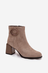 Suede Block Heel Boots Lined With Decorative Detail Artiker 57C0014 Beige