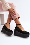 Espadryle Damskie Na Koturnie Czarne Malla JH333P