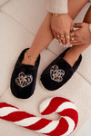 Furry Slippers With Hearts Black Amandra