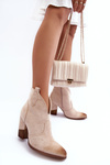 Suede Cowboy Boots On Heel Light Beige Tanner