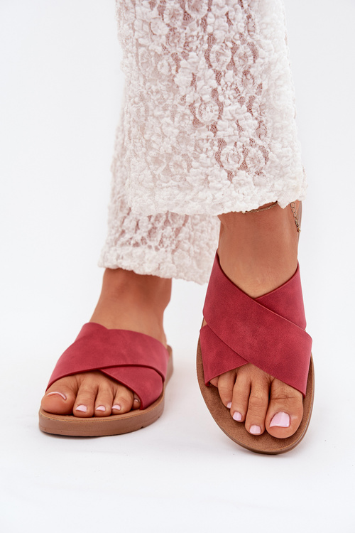Ladies Slippers Made Of Eco Leather Burgundy Lorana