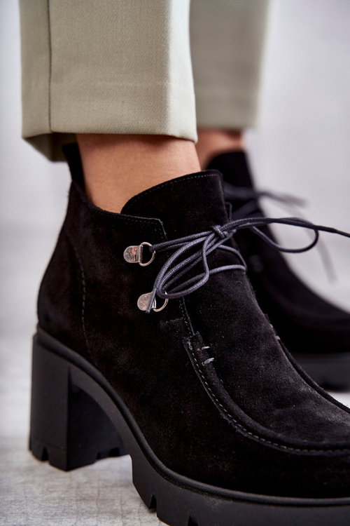 Women's Suede Boots Tied Black Marianne