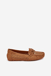 Ladies Moccasins With Perforated Pattern And Lacing Camel Mirisa